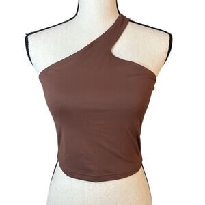 REORIA Women's M Brown One Shoulder Double Lined Seamless Sleeveless Crop Top